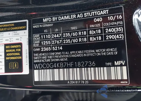 2017 Mercedes-Benz Glc 300 4Matic из США, поврежденный, VIN WDC0G4KB7HF182736